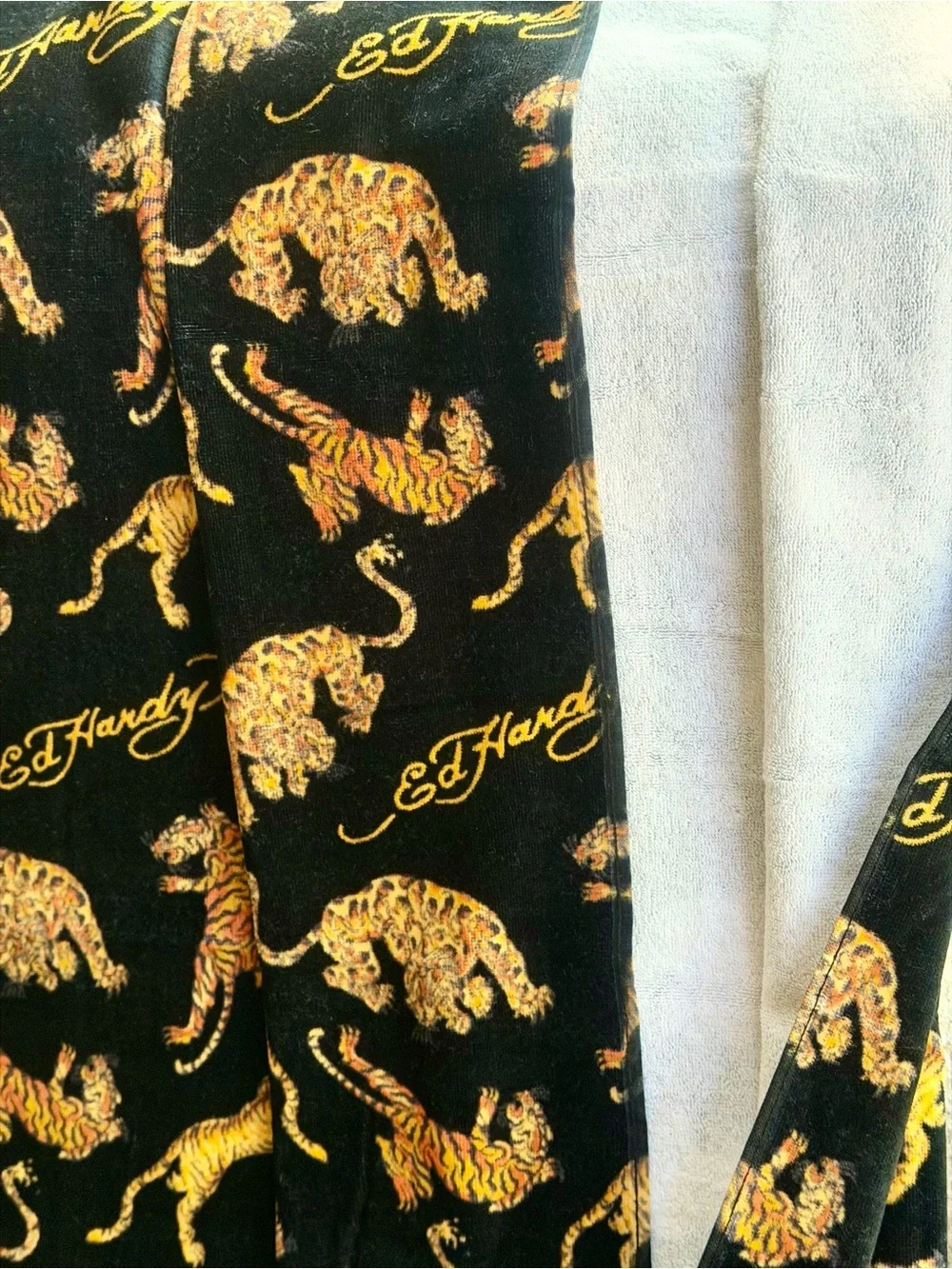 Ed Hardy Bath Towel Set + Hand Towels 4pc Tiger 100% Cotton Black Gold Y2K Decor